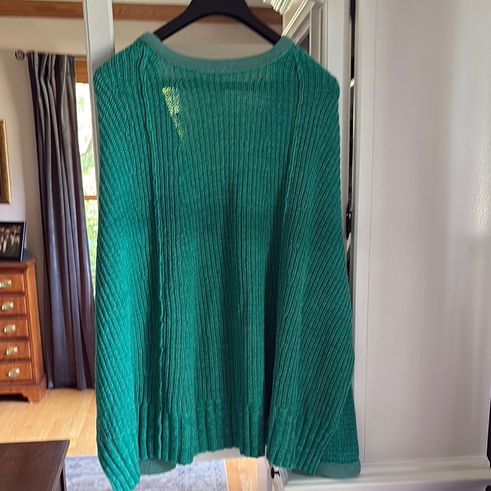 Free People Oversized Green V-Neck Chunky Knit Sweater Med/Large - Picture 10 of 15